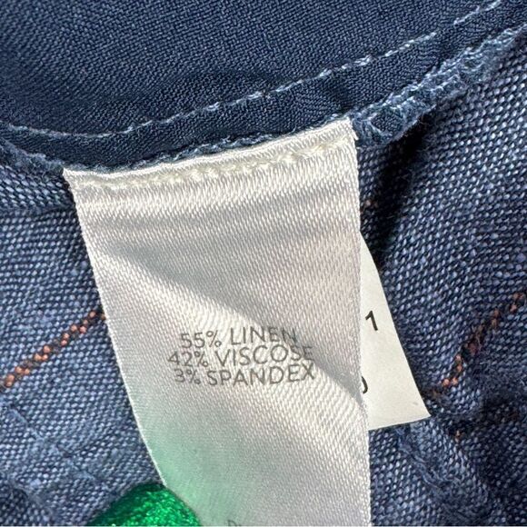 J. Jill Jenna Striped Linen Wide Leg Crop Pants Denim Blue Small Elastic Waist - Picture 7 of 10